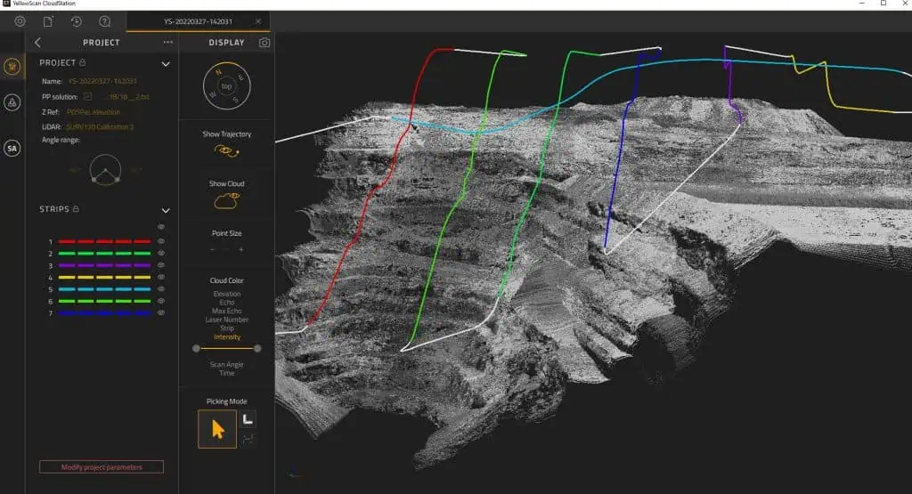 Abbildung 1. Bergbauunternehmen nutzen LiDAR-Systeme, um Geodaten der natürlichen Oberfläche, der Infrastruktur einer Mine, ihrer geplanten Erweiterung sowie zur Berechnung von Produktionsvolumina zu erfassen.